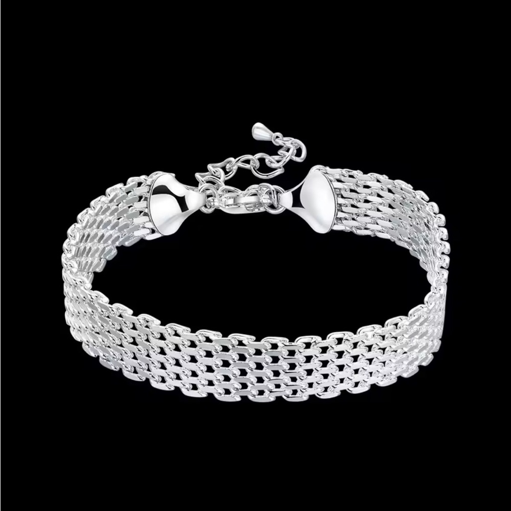 Sterling Silver Multi-Row Chain Bracelet - Silver